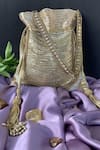 Nayaab By Sonia_Gold Chains, Tassels, Beads, Hinted Silver Embellished Salli Work Potli Bag _Online_at_Aza_Fashions