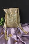 Shop_Nayaab By Sonia_Gold Chains, Tassels, Beads, Hinted Silver Embellished Salli Work Potli Bag _Online_at_Aza_Fashions