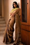Buy_Priyanka Raajiv_Gold Silk Tissue Chanderi Embroidered Zardozi Hiranya Saree_at_Aza_Fashions