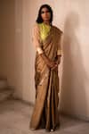 Priyanka Raajiv_Gold Silk Tissue Chanderi Embroidered Zardozi Hiranya Saree_Online_at_Aza_Fashions
