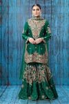 Buy_Label Niti Bothra_Green Silk Embroidered Floral Notched Kurta Sharara Set _at_Aza_Fashions