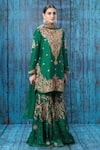 Label Niti Bothra_Green Silk Embroidered Floral Notched Kurta Sharara Set _Online_at_Aza_Fashions