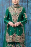 Buy_Label Niti Bothra_Green Silk Embroidered Floral Notched Kurta Sharara Set _Online_at_Aza_Fashions