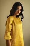 Shorshe Clothing_Yellow Handloom Chanderi Embroidery Round Kurta And Pant Set _Online_at_Aza_Fashions