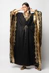 Buy_Rara Avis_Black Cotton Satin Embroidery V Neck Hamsa Motif Kaftan_at_Aza_Fashions