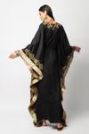 Shop_Rara Avis_Black Cotton Satin Embroidery V Neck Hamsa Motif Kaftan_at_Aza_Fashions