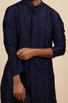 Hilo Design_Blue Dupion Silk Embroidered Lattice Pattern Kurta _Online_at_Aza_Fashions