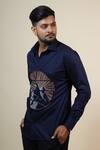 Hilo Design_Blue Giza Cotton Embroidered Mountain Keitha Shirt _Online_at_Aza_Fashions