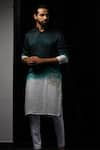 Shop_Hilo Design_Green Viscose Rayon Plain Leonine Kurta_at_Aza_Fashions