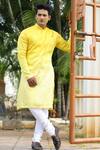 Buy_Hilo Design_Yellow Raw Silk Plain Inari Kurta _at_Aza_Fashions