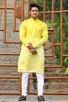 Shop_Hilo Design_Yellow Raw Silk Plain Inari Kurta _at_Aza_Fashions