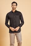 Buy_Hilo Design_Black Giza Cotton Pintuck Ragic Shirt _Online_at_Aza_Fashions