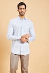 Buy_Hilo Design_Blue Oxford Skii Slim Collar Shirt _at_Aza_Fashions