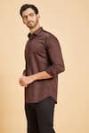 Buy_Hilo Design_Brown Giza Cotton Cuff Sleeve Shirt _Online_at_Aza_Fashions