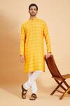 Buy_Hilo Design_Yellow Jacquard Striped Basik Kurta_at_Aza_Fashions