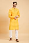 Hilo Design_Yellow Jacquard Striped Basik Kurta_Online_at_Aza_Fashions
