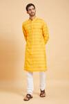 Buy_Hilo Design_Yellow Jacquard Ellowy Basik Striped Kurta_Online_at_Aza_Fashions