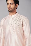 Hilo Design_Peach Dupion Mirror Rooyi Embroidered Kurta _at_Aza_Fashions