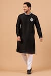 Buy_Hilo Design_Black Semi Raw Silk Embroidery Floral Amyr Kurta _at_Aza_Fashions