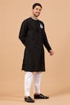 Shop_Hilo Design_Black Semi Raw Silk Embroidery Floral Amyr Kurta _at_Aza_Fashions