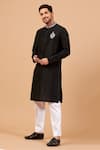 Buy_Hilo Design_Black Semi Raw Silk Embroidery Floral Amyr Kurta _Online_at_Aza_Fashions