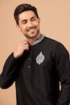 Shop_Hilo Design_Black Semi Raw Silk Embroidery Floral Amyr Kurta _Online_at_Aza_Fashions