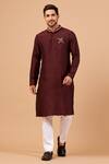Buy_Hilo Design_Maroon Semi Raw Silk Leaf, Bow, Arrow Adira Zari Embroidered Kurta _at_Aza_Fashions