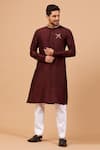 Buy_Hilo Design_Maroon Semi Raw Silk Leaf, Bow, Arrow Adira Zari Embroidered Kurta _Online_at_Aza_Fashions
