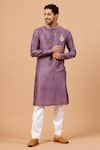 Shop_Hilo Design_Purple Semi Raw Silk Embroidery Floral Inara Kurta _at_Aza_Fashions