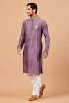 Buy_Hilo Design_Purple Semi Raw Silk Embroidery Floral Inara Kurta _Online_at_Aza_Fashions