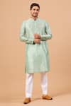 Buy_Hilo Design_Green Semi Raw Silk Embroidery Floral Amil Kurta_at_Aza_Fashions