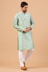 Shop_Hilo Design_Green Semi Raw Silk Embroidery Floral Amil Kurta_Online_at_Aza_Fashions