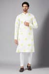 Buy_Hilo Design_White Linen Satin Leaf Mogra Embroidered Kurta _at_Aza_Fashions