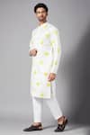 Buy_Hilo Design_White Linen Satin Leaf Mogra Embroidered Kurta _Online_at_Aza_Fashions
