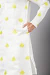 Hilo Design_White Linen Satin Leaf Mogra Embroidered Kurta _at_Aza_Fashions
