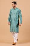 Buy_Hilo Design_Green Semi Raw Silk Embroidery Floral Greafy Kurta _at_Aza_Fashions