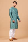 Hilo Design_Green Semi Raw Silk Embroidery Floral Greafy Kurta _Online_at_Aza_Fashions