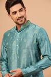 Shop_Hilo Design_Green Semi Raw Silk Embroidery Floral Greafy Kurta _Online_at_Aza_Fashions