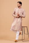 Buy_Hilo Design_Beige Silk Embroidery Floral Geometric Kurta For Kids_at_Aza_Fashions