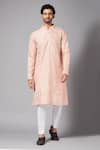 Buy_Hilo Design_Peach Dupion Floral Tiyaan Embroidered Kurta _Online_at_Aza_Fashions