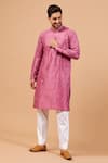 Buy_Hilo Design_Purple Dupion Geometric, Leaf, Zari Pumetric Embroidered Kurta _at_Aza_Fashions