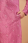 Hilo Design_Purple Dupion Geometric, Leaf, Zari Pumetric Embroidered Kurta _at_Aza_Fashions