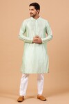 Shop_Hilo Design_Green Raw Silk Plain Kurta_at_Aza_Fashions