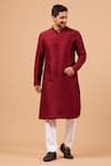 Buy_Hilo Design_Maroon Raw Silk Plain Kurta _at_Aza_Fashions