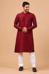 Shop_Hilo Design_Maroon Raw Silk Plain Kurta _at_Aza_Fashions