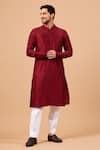 Hilo Design_Maroon Raw Silk Plain Kurta _Online_at_Aza_Fashions