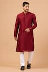 Buy_Hilo Design_Maroon Raw Silk Plain Kurta _Online_at_Aza_Fashions