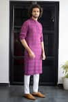 Buy_Hilo Design_Purple Jacquard Woven Striped Amaranth Basik Kurta _at_Aza_Fashions