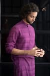 Shop_Hilo Design_Purple Jacquard Woven Striped Amaranth Basik Kurta _at_Aza_Fashions