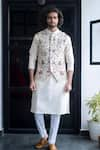 Buy_Hilo Design_White Semi Raw Silk Embroidered Floral Bundi And Kurta Set _at_Aza_Fashions